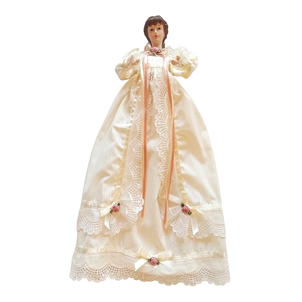 Vintage Victorian Lady Doll-Ornament Porcelain Head & Hands NWT Beige/Mauve Rose